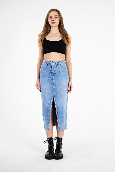 cracpot NEW SEASON Önü Yırtmaçlı Cotton Etek