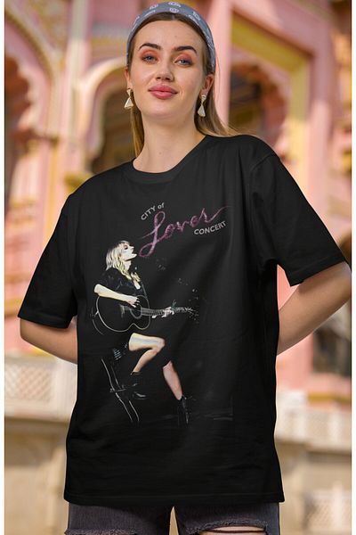 Fuddy Moda Tricou cu imprimeu Concert Taylor Swift, tricou unisex oversize City Of Lover Concert cu text