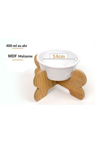 RealWood Single Cat-Dog Food/Water Stand with Ceramic Bowl and Wooden Legs
