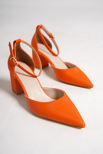 Modabuymus Rebone Orange Ankle Strap Stiletto Thick Heeled Shoes