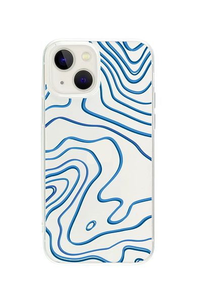 butikcase حافظة هاتف شفافة منقوشة بخط أزرق لهاتف آيفون 14.
