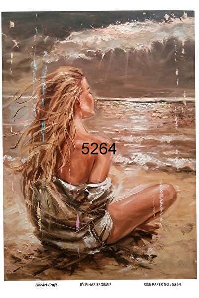 LİNEART 5264 Kumsalda Oturan Kadın Pirinç Dekopaj 30x42