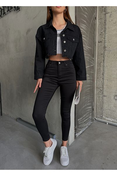 Laluvia Schwarze Jeanshose aus Lycra mit hoher Taille und engem Bein