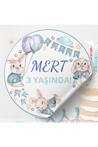 YAPIŞKAN STORE Bebek Çocuk Doğumgünü Yapışkanlı Etiket - Mat Beyaz Kağıt Üzerine 4x4 Cm - 24 Adet