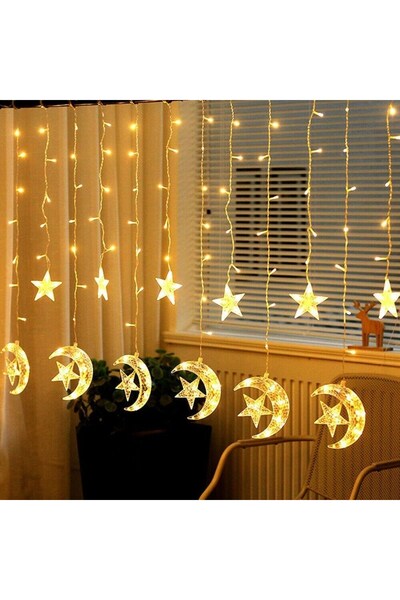 LightSpace Ay Yıldız Perde LED Işık Dekorasyon Süsleme 8 Fonksiyonlu Fişli 4 ...