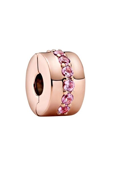 Lux Design 925 Ayar Gümüş Pembe Işıltılı Dizi Klips Charm Rode Gold