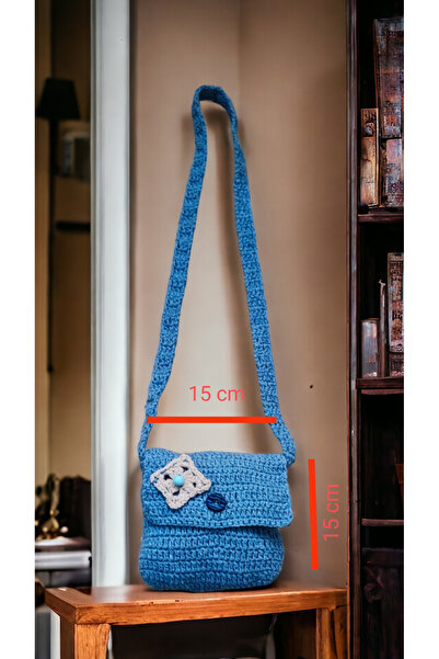 Butenin Atölyesi Hand knitted, Mini shoulder bag, blue colour