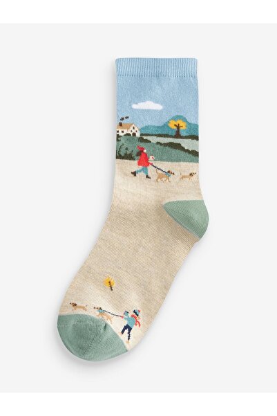 chetic Köpek Gezdirme Desenli Yeşil Kadın Çorap