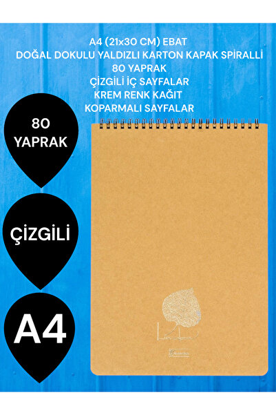 SEYFİKİRTASİYE Caiet A4 (21x30 CM) cu linii, 80 de coli, copertă din carton, ...