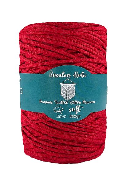 ÜNSALAN HOBİ Chain Cotton Macrame Thread Red Cotton Macrame Thread 250gr 185m 2mm