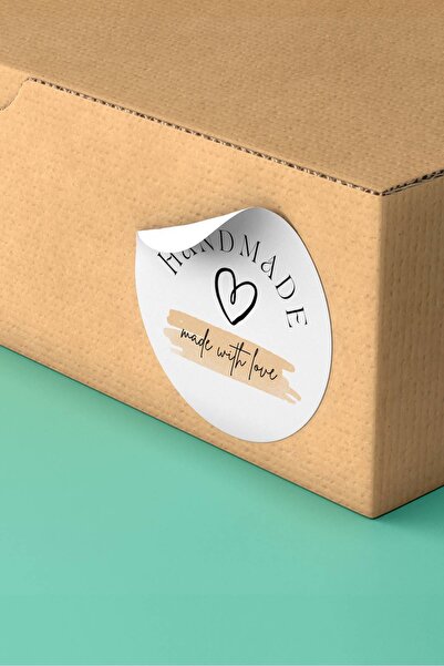 Basic Sense Thank You Sticker Handmade With Love Kalpli Kargo Paketleme Etiketi Kuşe - 3x3cm 90 Adet - ST2321