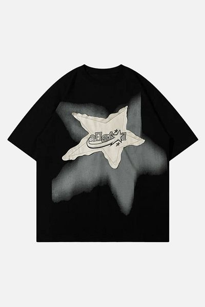 EFBUTİK Black Y2K Star Patch T-Shirt