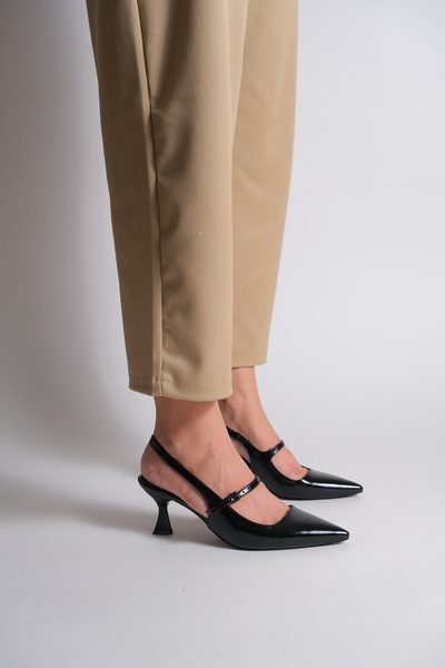 NACHA Axel Black Single Strap Open Back Heeled Shoes