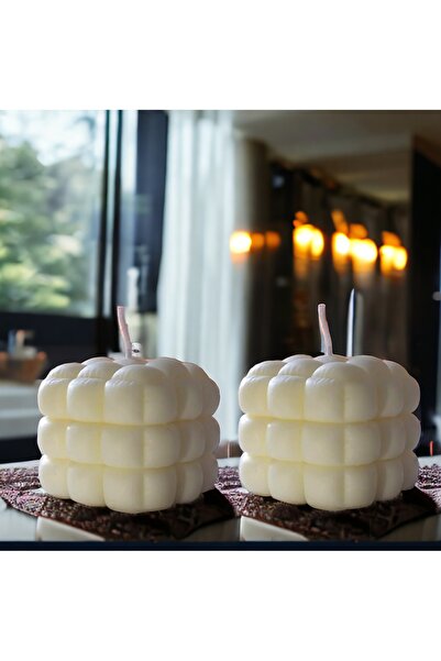 Genel Markalar 2'li Kare Puf Mum Kokulu Mum Tasarım Dekor Beyaz Anneler Günü ...