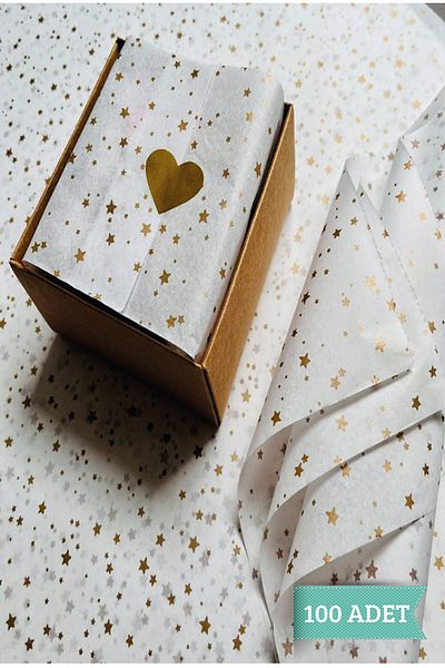 t tuğset etiket Gold Star Patterned Pelur Paper / white Pelur 50x70 Cm 100pcs