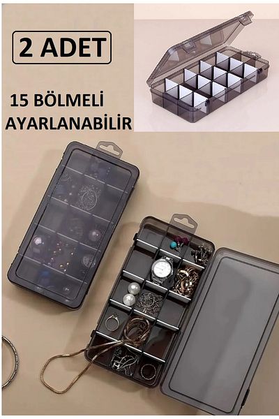 Bayev منظم مجوهرات قابل للتعديل مكون من 15 حجرة مدخنة مكون من قطعتين وقلادة وخرز وأقراط وخاتم منظم