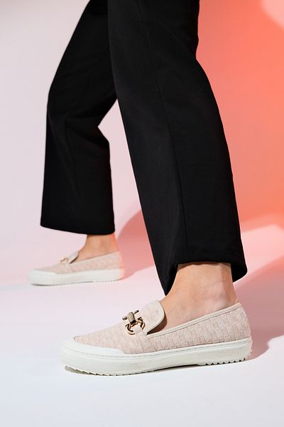 LuviShoes MARAKEŞ Beige Denim Loafer mit Schnalle für Damen