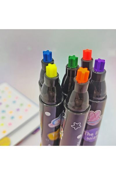 Limmy Colorful Star Printed 6-piece Sequin Stamp and Highlighter Magician Pen Set
