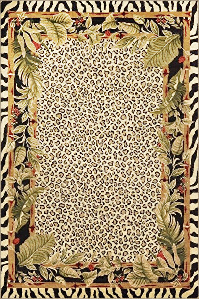 Rugs Modern Halı Beige Black Themed Abstract Leaf and Flower Patterned Creati...