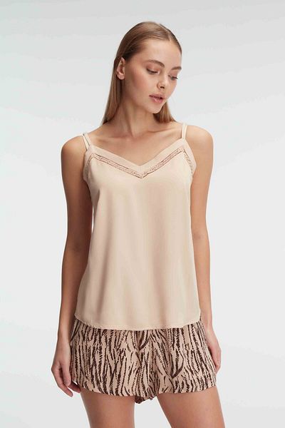 Anıl 9897 Home Wear Rope Strap V-Neck Women's Viscose Leopard Patterned Summer Woven Mini Pajamas Set