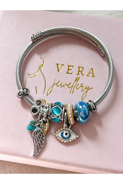 Snartun Zircon Stone Charm Bracelet - Adjustable Steel Evil Eye with Special Box