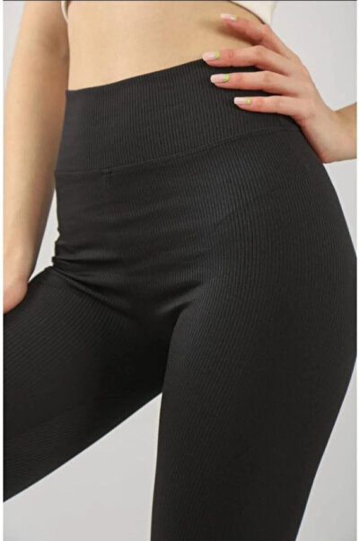 byhaziran butik Ženske rebraste fleksibilne leggins sa visokim strukom od lyc...