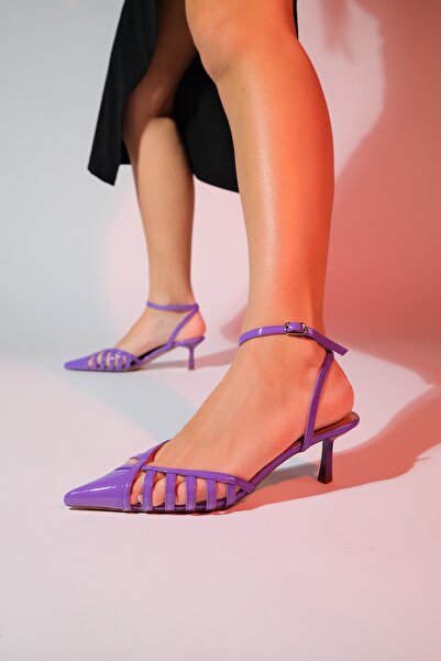 LuviShoes LİEDE Purple Patent Leather Women's Pointed Toe Thin Heeled Shoes