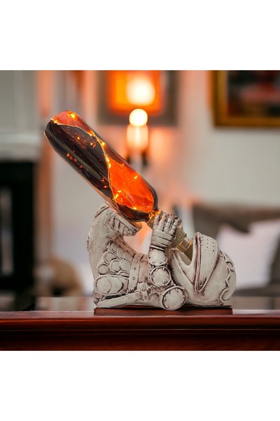 Mes Reves Eskitme Şövalye Figürlü Şarap Şişesi Tutucu Ve Pilli Peri Led Işıklı Vitray Şarap Şişesi Lamba Set