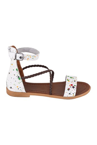 Moosefield Genuine Leather White Patterned Women's Sandals