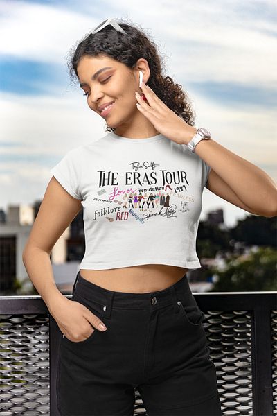 Fuddy Moda Taylor Swift Album I?simleri Printed Crop Top, Taylor Swift Lettering Crop T-Shirt