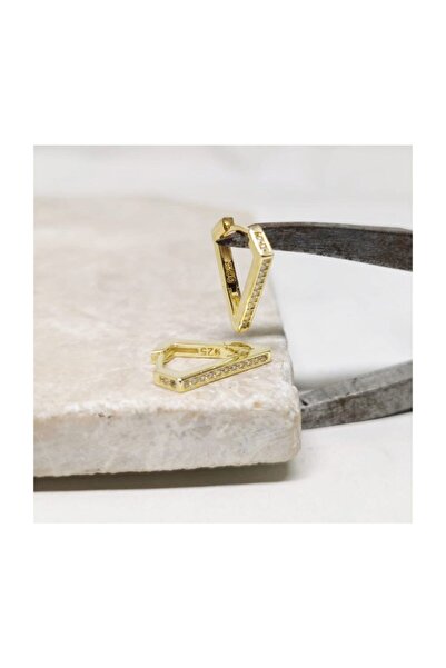 MySilvers Kadın Zirkon Taşlı Gümüş Üçgen Küpe