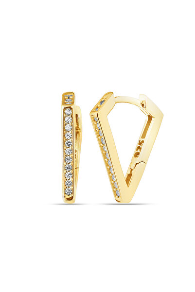 MySilvers Kadın Zirkon Taşlı Gümüş Üçgen Küpe