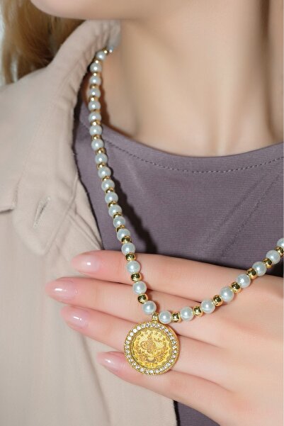 aytekgold Dorica Toplu İncili Tuğralı Kolye