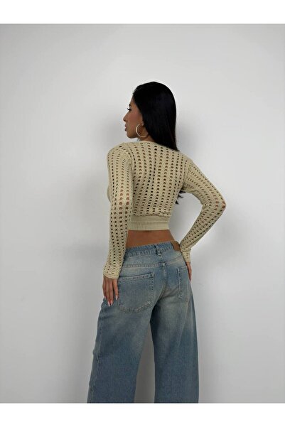 vuvutasarım Γυναικεία πλεκτή μπλούζα New Season Openwork Crop