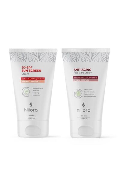 Hillora Güneş Kremi 50 Spf + Yaşlanma Karşıtı Yüz Bakım Kremi Set