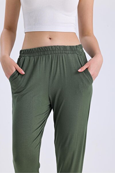 Miss Murem Rubber Waist Trousers-KHAKI GREEN