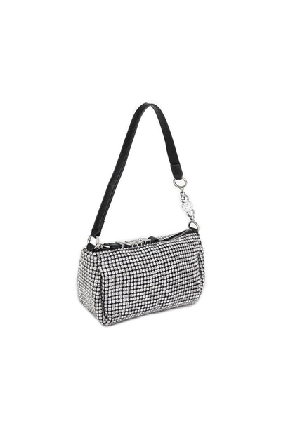 Nas Bag Kadın Çapraz Çanta Siyah White Diamond Siyah Taşlı Şık Askılı Çanta-a978