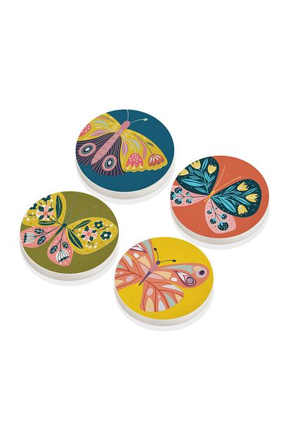The Mia Butterfly Set of 4 Round Stone Cups