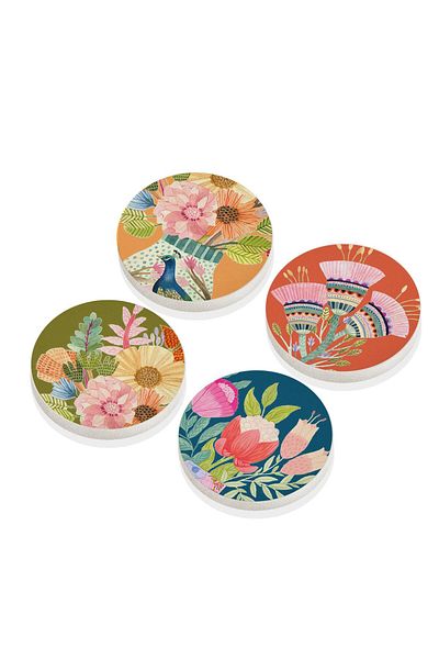 The Mia Flower Stone Coaster Round Set of 4