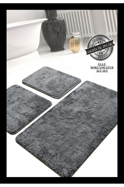 England London Polo Club Hayal Set of 3 PL363 100% Handmade Acrylic Yarn Machine Washable Bath Mat Rug Toilet Seat Set
