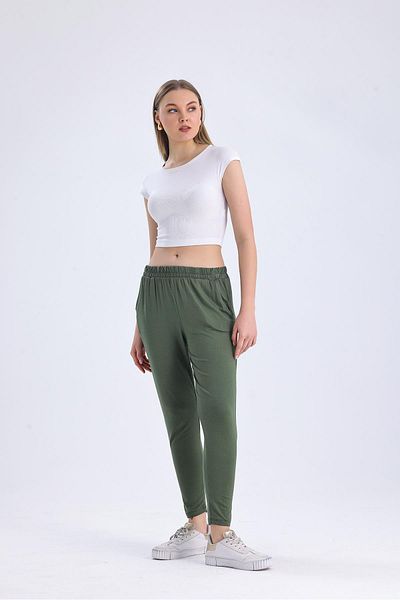 Miss Murem Rubber Waist Trousers-KHAKI GREEN