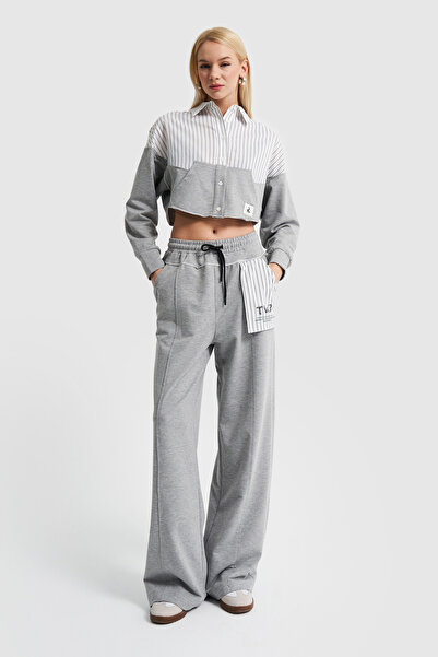 its basic Women's Gray Color Pocket Detailed Loose Cut Design Sweatpants