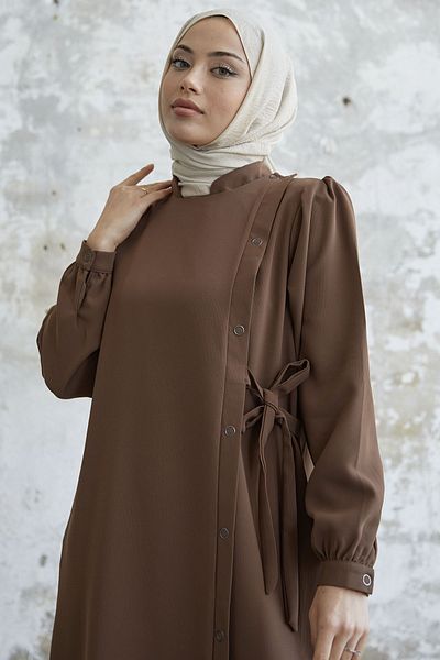Instytutum Davies Side Buttoned Belted Ferace - Καφέ