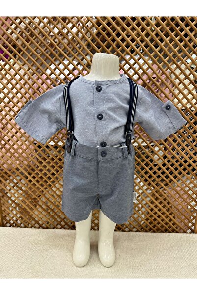 Babydola erkek bebek salopet askılı şort gömlek takımı
