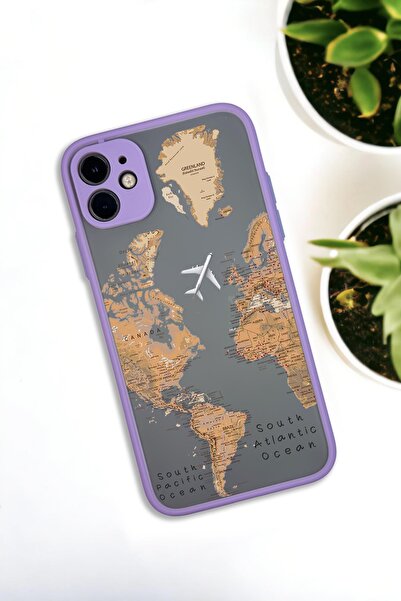 mooodcase iPhone 11 Uyumlu Dünya Harita Desenli Buzlu Şeffaf Lüx Telefon Kılıfı