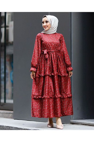 TUĞRA CENTER Women's Floor Flower Pattern Knitted Demon-red