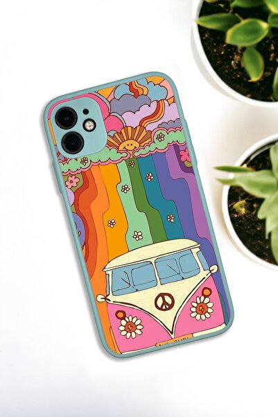 mooodcase iPhone 11 Uyumlu Sevimli Karavan Desenli Buzlu Şeffaf Lüx Telefon Kılıfı