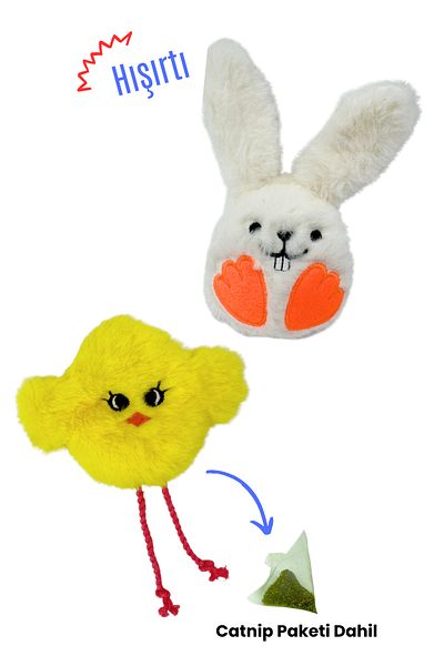 Miyav Cute Friends Cat Toy Set Catnip Plush Chick and Sound Plush Rabbit Cat Toys