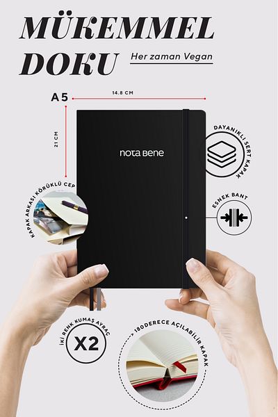 Victoria's Journals Caiet Nota Bene Premium cu copertă rigidă, 14,8x21, cu linii