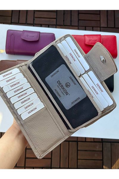 DERKON Genuine Leather Multi-Purpose Women's Wallet Mink Color